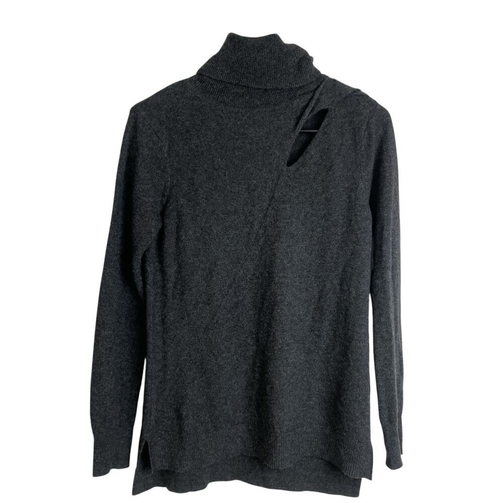 Lusso Cashmere Sweater Womens Small Gray Pullover Turtleneck Rib Cut Out Twist